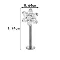 Titanium flower labret stud with sparkling zircon stones in 0.64cm diameter - Seven-petal Flower Style (T2527-3) / Silver