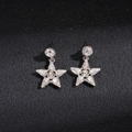 Close-up of silver star earrings with clear crystals on a textured black background - Star Earrings (With 925 Silver Pin - Silver)