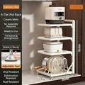 Adjustable 4-tier stainless steel kitchen pot rack organizer in cream white color - Upgraded-4 Tier / Cream