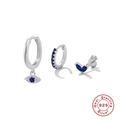 Three-piece S925 sterling silver set featuring blue evil eye charms and leaf stud earrings - #9 White Gold Set of 3 (Blue Evil Eye)
