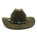 Detail of green wool cowboy hat featuring turquoise stones and woven band decoration - M (56-58cm) / Army Green