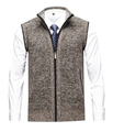 Detail of men's stand collar knitted vest with a full zipper and side pockets - M / Coffee