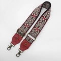 Adjustable wide canvas shoulder strap with vintage folk pattern and bronze metal hooks - Antique Bronze Hook / No.25 Wine Red Leather
