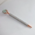 Ballpoint pen with silver rhinestones, rose gold metal trim and raw green crystal top - Aventurine Jade / Black Ink