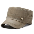 Retro khaki cotton cadet cap with textured fabric and side metal logo plaque detail - Army Green