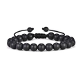 Pulsera para hombre de cuentas de obsidiana negra mate con cordón trenzado ajustable - Esmerilado