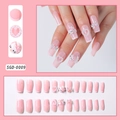 Pink French press-on nails with pearls, crystals, and cute cartoon bow design 24pcs - Pink French Bow Cartoon Style (SGD-0009)