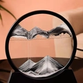 Circular moving sand art with black frame and monochrome black and white flowing sand - 7 Inch Round Black & White