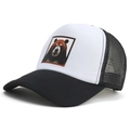 Dettaglio del cappello da baseball in rete bianco e nero con stampa di orso cartone - L / Nero & Bianco