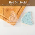 Sleigh gift pattern acrylic fondant cookie stamp with blue embossed decorative finish - Pattern 7.6x8cm/Frame 11.8x11.2cm
