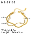 Detail of layered gold stainless steel bracelet with snake chain and beads dimensions - Layered Snake & Box Bead Chain (NB-B1133) / Gold