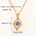 Detailed dimensions of the gold titanium evil eye pendant necklace with 40+5cm chain - Oval Blue White Evil Eye Style (Style 10)