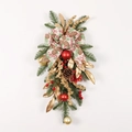 Christmas teardrop wreath with gold berries, pine cones and red ornaments on pine branch - B302/55 Staircase Swag (No Lights)