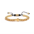 Pulsera tejida negra ajustable con colgante de cruz dorada y cuentas metálicas finas - 16 Cuentas / Cruz Dorada 6MM Cuentas de Piña