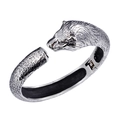 Retro stainless steel open bracelet with detailed silver bear head punk design - Vintage Silver Lion Bear Head (KB58436-BD)