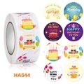 Roll of 500 Happy Birthday and Anniversary round stickers with colorful party patterns - Celebration & Anniversary Style (HA044)