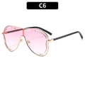 Oversized one-piece sunglasses with pink gradient lenses and golden metal frame - Gold Frame Gradient Pink Lens