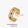 Anello regolabile in acciaio inossidabile dorato con occhio e dettagli neri - Oro con Nero