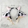 Cute cow plush headband with black white spots pink horns and small gold bells - Super Soft Cow Ears with Bell