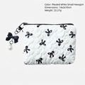 Mini white pleated coin purse with black bow pattern and pearl charm pendant - Black & White Bowknot Mini Hexagon Bag
