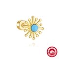 S925 sterling silver sunflower stud earrings with blue turquoise gemstone in golden finish - Blue Turquoise Sun