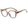 Fashion cat-eye glasses frame with brownish tortoiseshell finish and metal accents - Khaki Frame