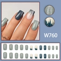 Blue and grey press-on nails set with glitter and mountain art designs, 24-piece square kit - Blue Gray Shimmer Mountain Style (with Glue) (W760)