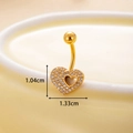 Golden heart navel ring with micro-pave crystals measuring 1.04cm by 1.33cm - Hollow Heart Style (3#) / Gold
