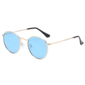 Retro round polarized sunglasses with light blue lenses and slim golden metal frame - Gold Frame Ocean Blue (Polarized) C17