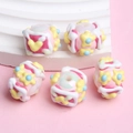 Pink resin beads with yellow star and blue dot patterns for DIY jewelry making - White Bead Pink Cream Yellow Heart Flower