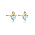 S925 silver 3mm birthstone stud earrings with light blue gems and gold plating - March/Light Blue
