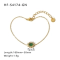 Gold chain bracelet featuring a green oval stone sunburst pendant with zircon accents - Sunflower Style Green Stone (HF-S4174-GN)