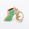 Detail of green enamel high heel keychain with sparkling rhinestones and lobster clasp - Green