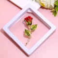 Elegant red rose brooch with green leaves in a white gift box on pink background - XZ145-Red Rose-Boxed
