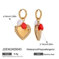 Orecchini a medaglione cuore dorati con perline rosse in acciaio inossidabile anallergico - Stile Medaglione con Strass e Perline Rosse e Bianche