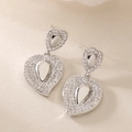 Lussuosi orecchini pendenti in argento placcato oro 18K a forma di cuore e pera con zircone - Cuore d'Argento Stile Goccia d'Acqua (45553)
