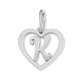 Polished stainless steel heart-shaped pendant featuring a cutout letter K for DIY jewelry - Letter-K / Silver