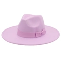 Elegant lavender wool felt fedora hat with wide brim and matching bow ribbon trim - Adult (57-60cm) / 9.5cm Wide Brim / Taro Purple