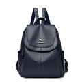 Navy blue faux leather backpack for women with pebbled texture and kangaroo logo - Style 1 / Blue