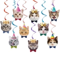 Cat birthday party hanging swirls with cartoon kittens and colorful spiral streamers - Swirl Set