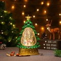 Luminous Christmas tree water globe featuring snowman family and warm LED lighting - Painted Tree Three Snowmen