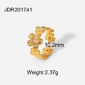 Golden floral open ring with colorful enamel petals and stainless steel finish - Enamel Accented Flower Gold Ring(JDR201741)