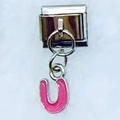 Italian charm link with a pink enamel letter U pendant in silver stainless steel - Letter U