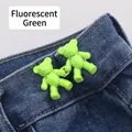 Adjustable neon green bear-shaped waist cincher pins on denim jeans fabric - Small / Fluorescent Green