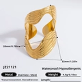Golden wave textured stainless steel wide ring with waterproof and hypoallergenic features - Ripple Open Cuff Bracelet (JZ21121)