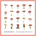 Nature Museum Scarlet Mushroom stickers set with 20 unique watercolor fungus patterns - Crimson Mushroom-40PCS