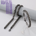 6mm gunmetal grey Byzantine chain necklace and bracelet set in polished stainless steel - Double Byzantine Chain 6mm