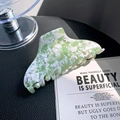 Large acetate hair claw clip with elegant light green and white marble texture floral pattern - Mint Green 10cm