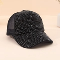 Fashionable black baseball cap featuring shimmering rhinestones and breathable mesh back - L (58-60cm) / Black