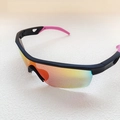Kids sports sunglasses with black semi-rimless frames and pink non-slip temples - Black Frame Pink Mirror